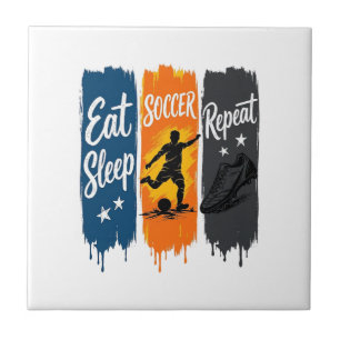 Eten Slapen Voetbal Herhalen Vintage Voetbal T-shi Tegeltje