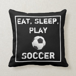 Eten Slapen Voetbal Spelen Zwart & Wit Kussen