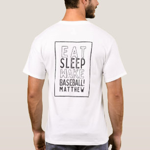 Eten, slapen, wakker, honkbal moderne hand getrokk t-shirt