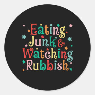 Eten van junk Xmas voedsel en kijken naar afval Ke Ronde Sticker