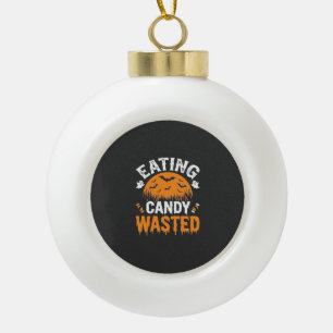Eten van snoep verspilde Halloween-ontwerp_1 Keramische Bal Ornament