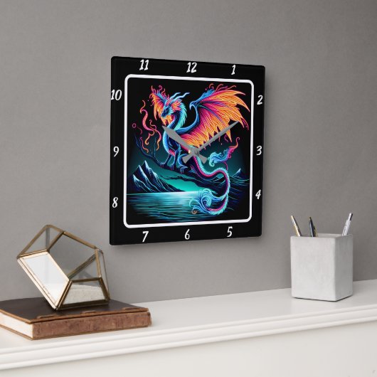 Eternal Bright Neon Dragon Vierkante Klok (Kantoor)