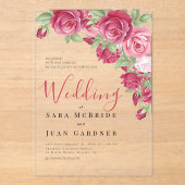 Eternal Crimson Floral Acrylic Wedding Invitation (Recto)