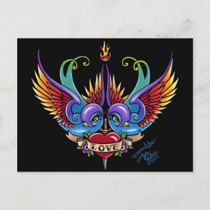 Eternal Love Rainbow Swallow Tattoo Briefkaart