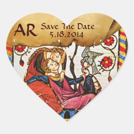 ETERNAL LOVE SAVE DATE HEART MONOGRAM PARCHCHMENT HART STICKER (Voorkant)