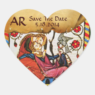ETERNAL LOVE SAVE DATE HEART MONOGRAM PARCHCHMENT HART STICKER