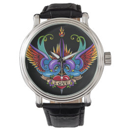 Eternal Love Swallow Tattoo zwart lederen horloge