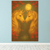 Eternal Moonlit Unicorns – Fine Art Romantic Fanta Canvas Afdruk (Insitu (Houten vloer))
