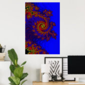 Eterniteit | Blauwe en rode fractale kunst Poster (Thuiskantoor)