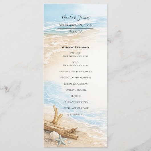 Eterntal Tides Coastal Watercolor Beach Wedding Menu (Voorkant)