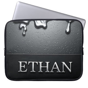 Ethan Chrome Naambord Met Vloeibare Metaal Druppel Laptop Sleeve