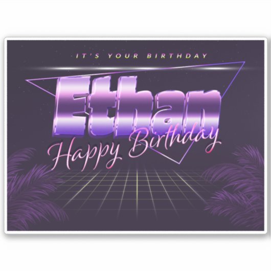 Ethan Name Prénom lila retro Sticker (Devant)