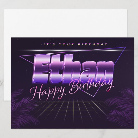 Ethan Name Vorname lila retro Karte Geburtstag Kaart (Voorkant / Achterkant)