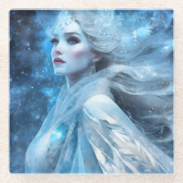 Etheal Frozen Snow Queen Fantasy Art Glazen Onderzetter