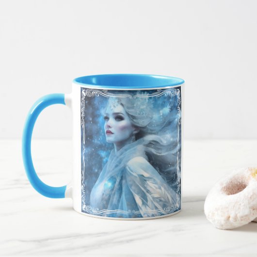 Etheal Frozen Snow Queen Fantasy Art Mok (Met donut)