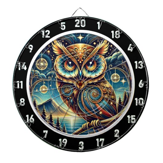 Etheal Nocturne Uil Dartboard Design Dartbord (Voorkant)