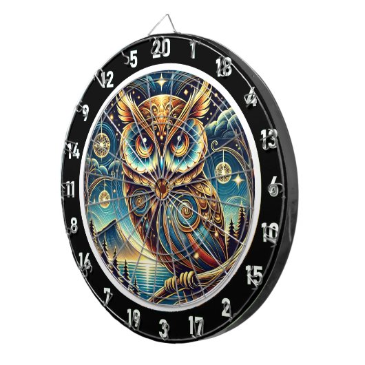 Etheal Nocturne Uil Dartboard Design Dartbord (Voorkant Rechts)