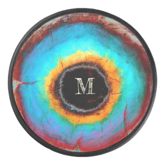 Etheel Kosmisch Oog Monogram Levendige Abstracte K Hockey Puck (Voorkant)