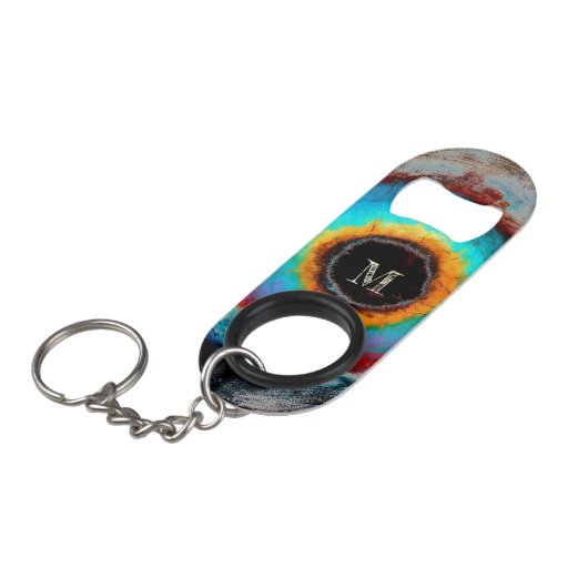 Etheel Kosmisch Oog Monogram Levendige Abstracte K Mini Flessenopener (Voorkant Gekanteld)