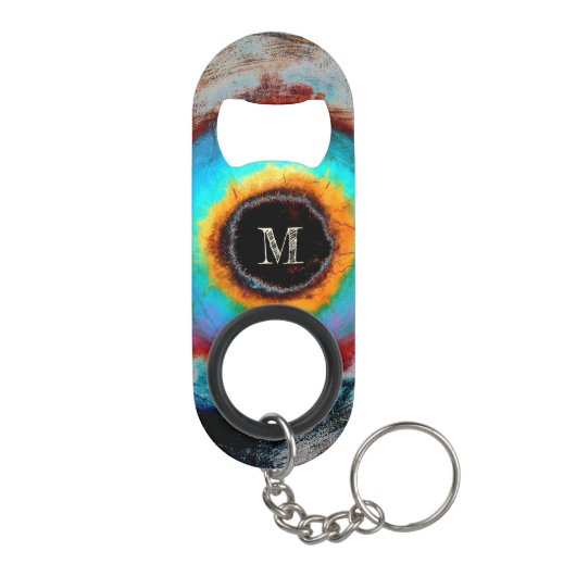 Etheel Kosmisch Oog Monogram Levendige Abstracte K Mini Flessenopener (Achterkant)