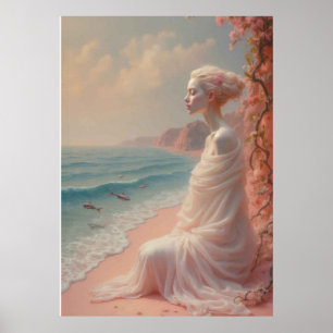Etheïstische vrouw op Dreamy Beach Poster