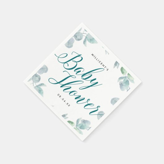 Etheraal Eucalyptus Calligrafisch Baby shower Servet (Hoek)