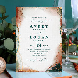 Etheral Blauwgroen & Copper Magnetic Wedding Invit