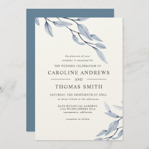 Etheral Blue   Elegant Botanical Leaves bruiloft Kaart