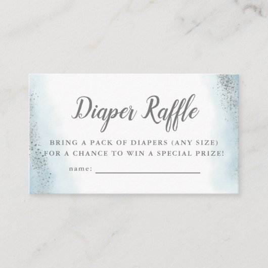 Etheral Blue en Silver Baby shower Diaper Raffle Informatiekaartje (Voorkant)
