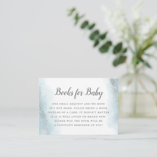 Etheral Blue Silver Baby shower Book Request Informatiekaartje (Staand voorkant)