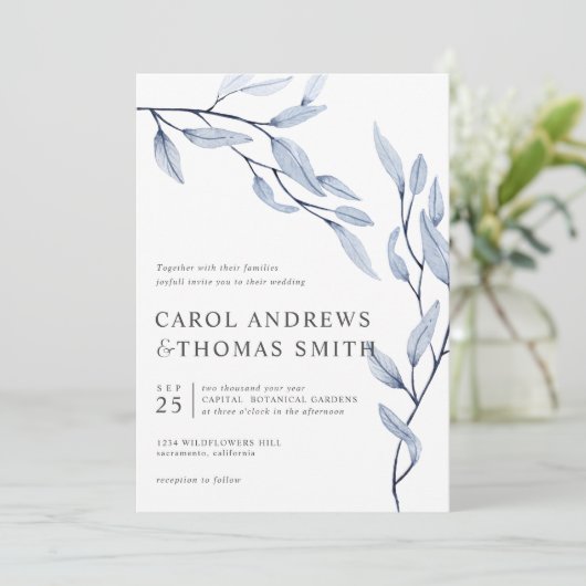 Etheral Blue | Verticale bruiloft met botanische b Kaart (Staand voorkant)