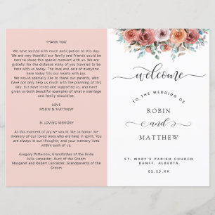 Etheral Blush Peach, Floral Wedding Programme