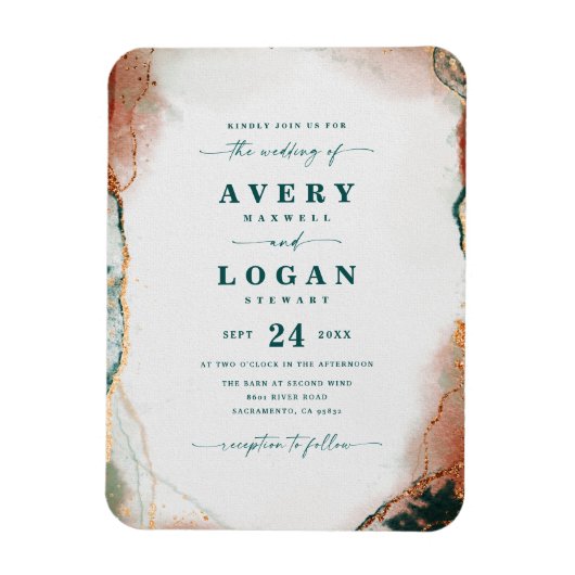 Etheral Dark Blauwgroen & Copper Wedding Invitatio Magneet (Verticaal)