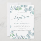 Etheral Eucalyptus Dusty Blue Baptisme Kaart (Voorkant)