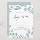 Etheral Eucalyptus Dusty Blue Baptisme Kaart (Voorkant / Achterkant)