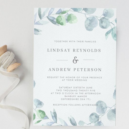 Etheral Eucalyptus Dusty Blue Wedding Kaart