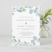 Etheral Eucalyptus Dusty Blue Wedding Kaart (Staand voorkant)