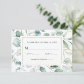 Etheral Eucalyptus Gold Greenery Wedding RSVP Kaartje (Staand voorkant)