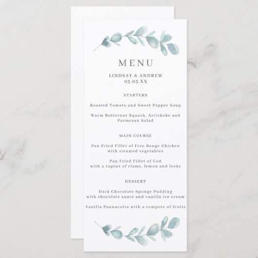 Etheral Eucalyptus Wedding Menu (Voorkant / Achterkant)