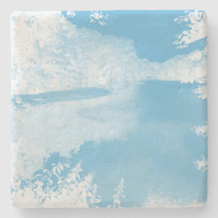 Etheral Fantasy Blue, White Winter River Stenen Onderzetter