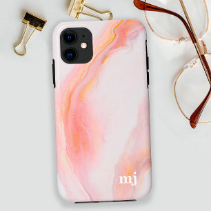 Etheral Feminine Pink Marble met Monogram iPhone 11 Hoesje