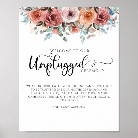 Etheral Floral Unplugged Ceremony Sign Poster (Voorkant)