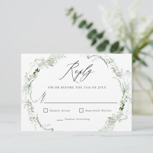 Etheral Garden Greenery Botanical Wedding RSVP (Staand voorkant)
