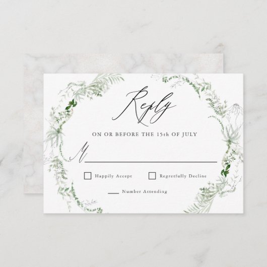 Etheral Garden Greenery Botanical Wedding RSVP (Voorkant / Achterkant)