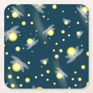Etheral Ggloing Fireflies bij Night Pattern Vierkante Kartonnen Onderzetter