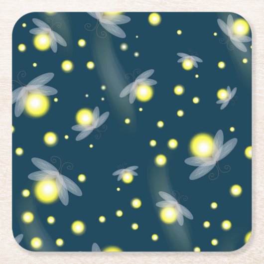 Etheral Ggloing Fireflies bij Night Pattern Vierkante Kartonnen Onderzetter (Voorkant)