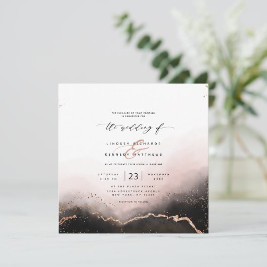 Etheral Mist Ombre Blush Luxury Square Wedding Kaart (Staand voorkant)
