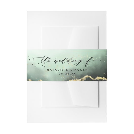 Etheral Mist Ombre Emerald Green Wedding Monogram Uitnodigingen Wikkel (Voorkant Voorbeeld)