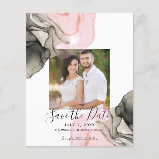 Etheral Moody Pink Black Inky Save the Date (Voorkant)