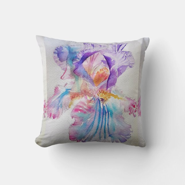 Etheral Paars Iris Waterverf floral Cushion Kussen (Voorkant)